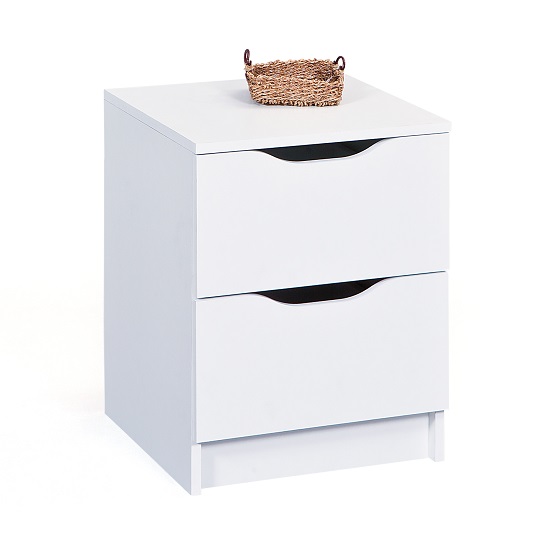 Crick Contemporary Bedside Cabinet In White With 2 Drawers