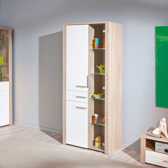 Utopia Glass Display Cabinet In Sonoma Oak With 3 Doors And LED