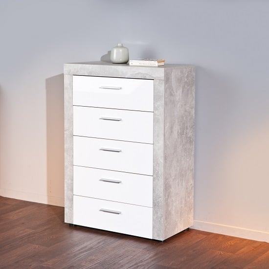 Croagh Drawers Chest In Light Grey And 5 Drawers In White Fronts