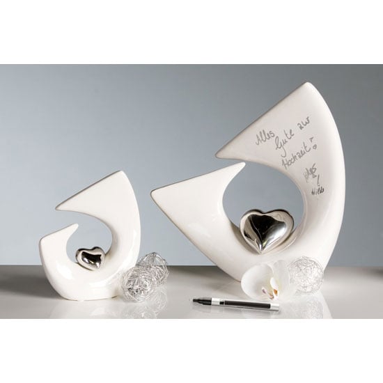 Balance Heart Sculpture In White And Silver