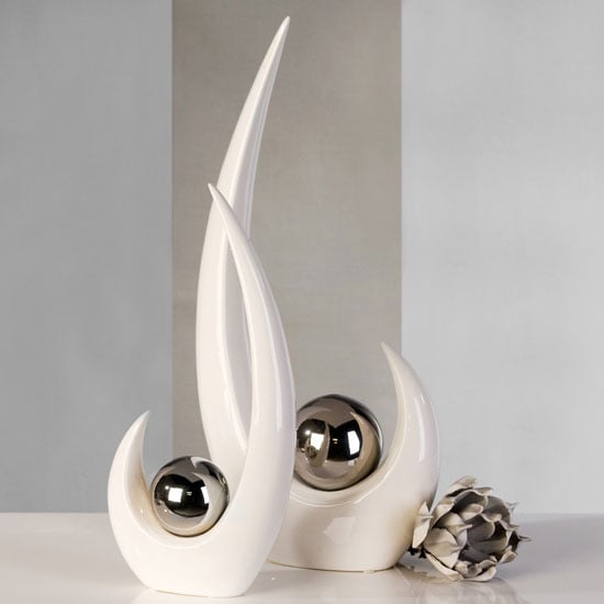 Product photograph of Move Small Sculpture In White Ceramic With Silver Ball from Furniture in Fashion