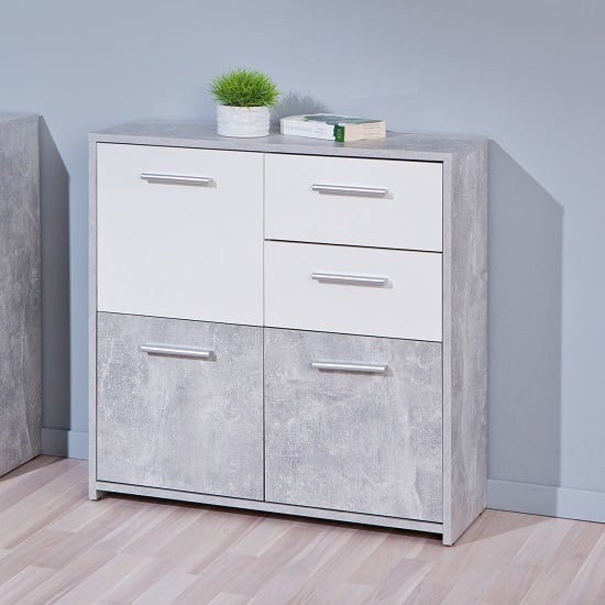 Nicole Compact Sideboard In Light Grey And White With 3 Doors_1