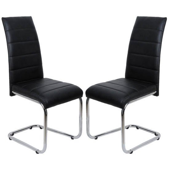 Product photograph of Daryl Black Faux Leather Dining Chairs With Chrome Legs In Pair from Furniture in Fashion