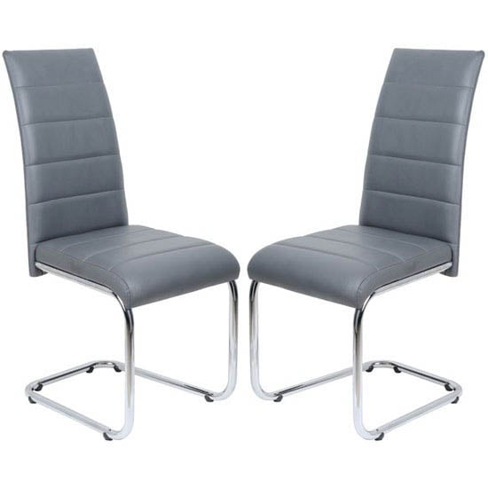 Daryl Grey Faux Leather Dining Chairs With Chrome Legs In Pair