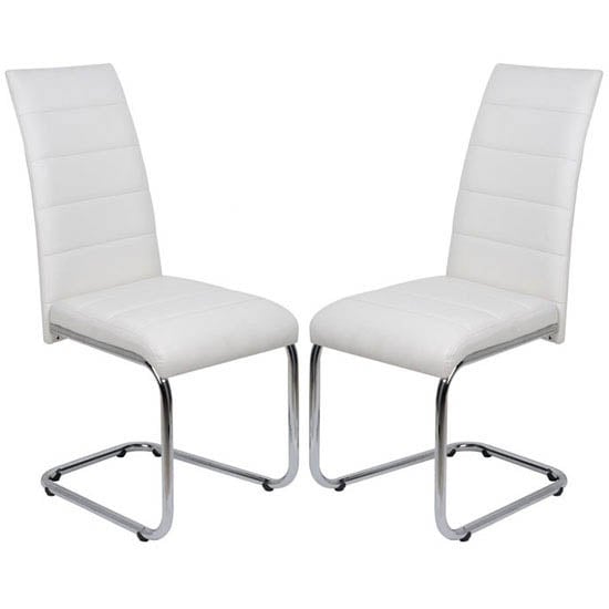 Photo of Daryl white faux leather dining chairs with chrome legs in pair