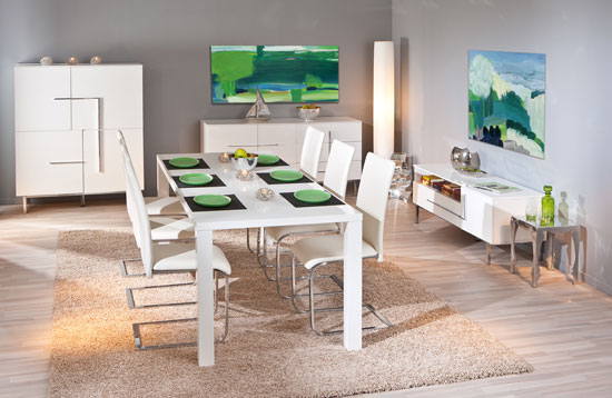 Rossetto Extendable White Gloss Dining Table And 6 Mestler Chair