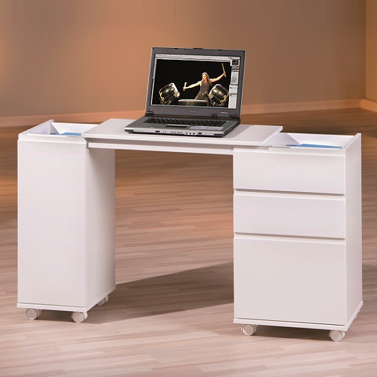 Maxim Extendable Laptop Office Desk In White With Rollers_3