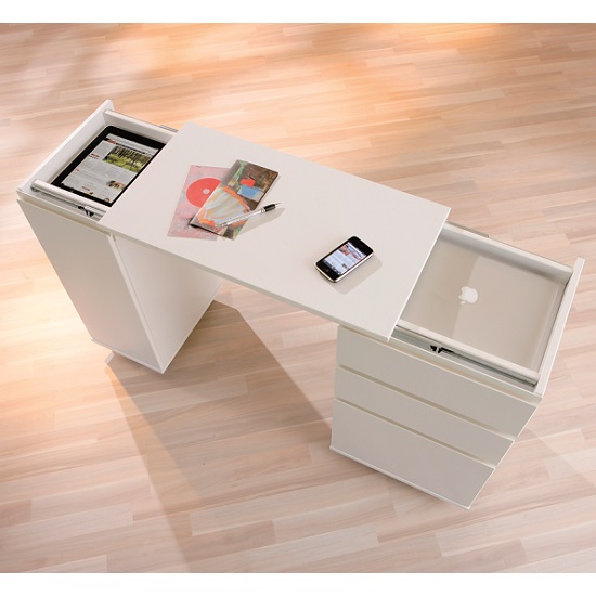 Maxim Extendable Laptop Office Desk In White With Rollers Furniture in Fashion