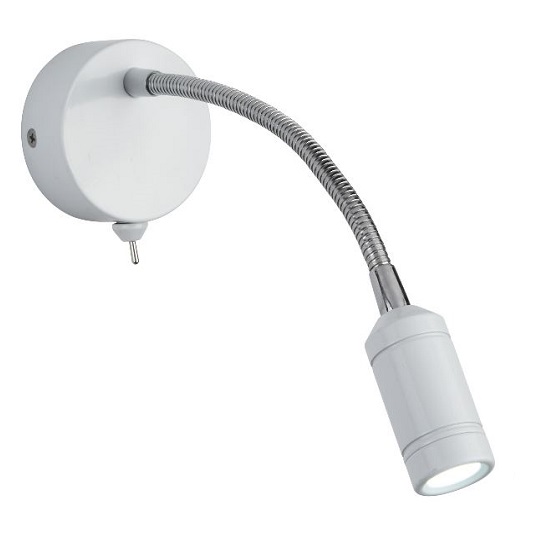 Chrome Flexi Arm Led Wall Light In White Head And Body
