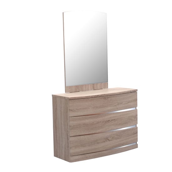 Janet Oak Finish 3 Drawer Dressing Table With Mirror Janet Oak Finish 3 Drawer Dressing Table With Mirror