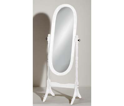 Oval Wooden Cheval Floor Standing Mirror In White