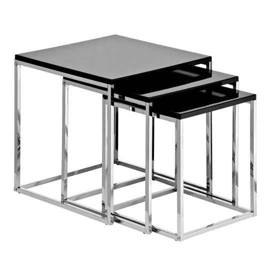 Photo of Krystal set of 3 nesting tables in black gloss with chrome legs