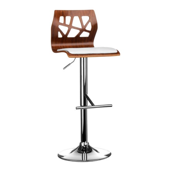 Product photograph of Surface Bar Stool In White And Walnut With Chrome Base from Furniture in Fashion