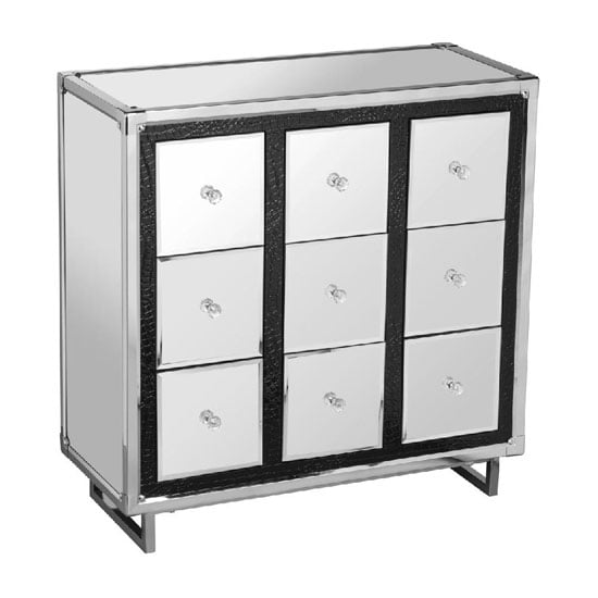 Medio Mirror Effect Top 9 Drawers Sideboard With Metal Frame