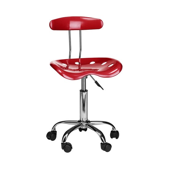 Photo of Hanoi office chair in red abs with chrome base and 5 wheels