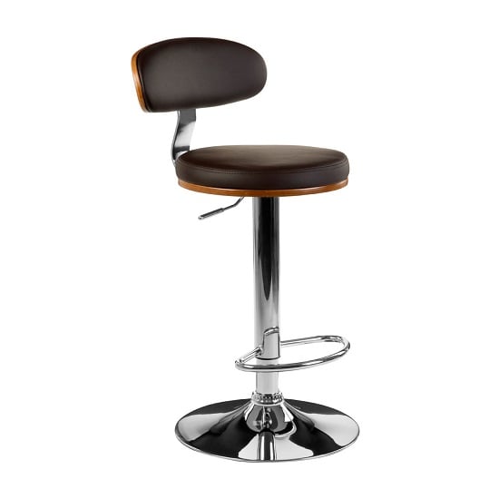 Photo of Crofton round bar chair in brown leather seat with chrome base