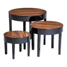 Photo of Archie nest of tables in pear wood with pine legs in black gloss