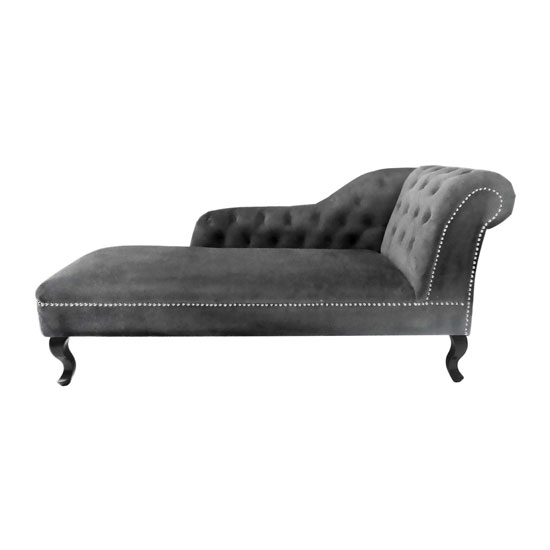 Remo Chesterfield Chaise Lounge In Grey Velvet And Right