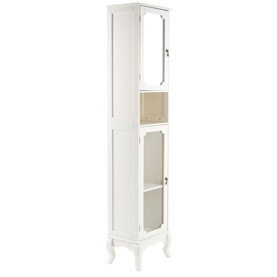 Ramona Tall Bathroom Cabinet In Ivory With 2 Glass Door