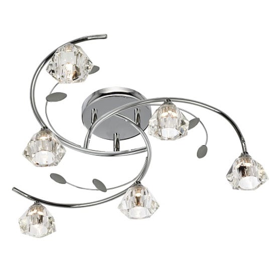 Product photograph of Sierra 6 Chrome Ceiling Light With Sculptured Clear Glass from Furniture in Fashion