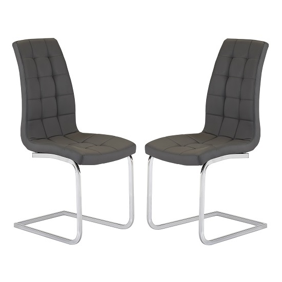 Torres Dining Chair In Grey Faux Leather in A Pair