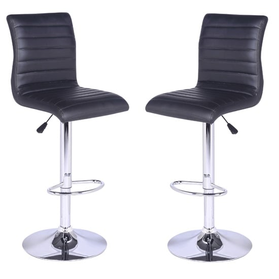 Ripple Black Faux Leather Bar Stool With Chrome Base In A Pair