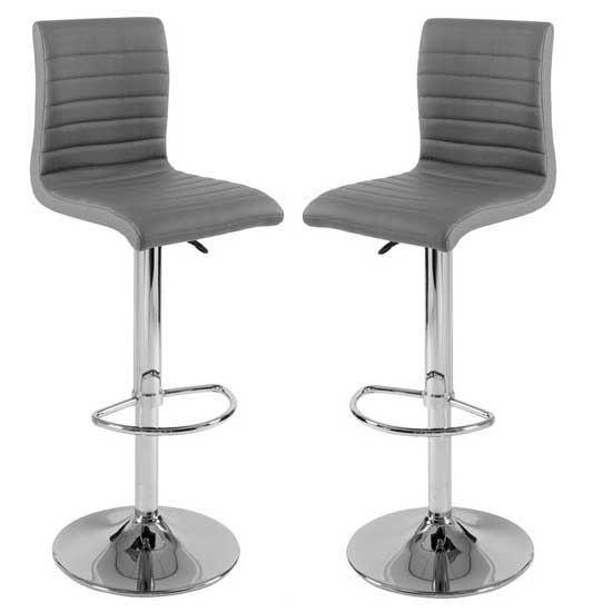 Ripple Grey Faux Leather Bar Stool With Chrome Base In A Pair