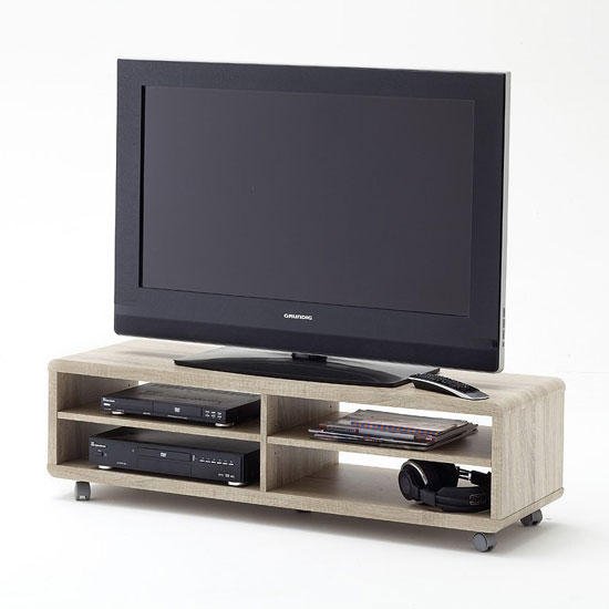 Read more about Jeff7xl lowboard lcd tv stand in rough sawn oak with wheels