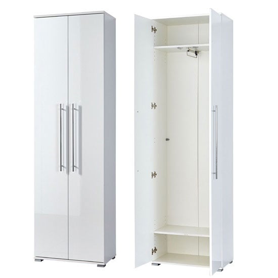 Inside Hallway Wardrobe In White Wood And Gloss Fronts Furniture