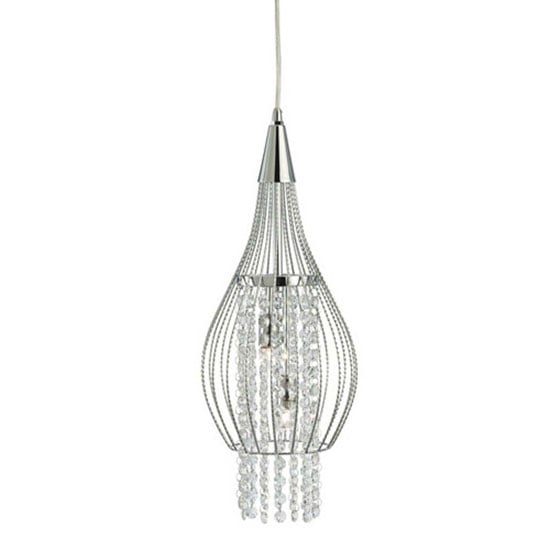 Rocket Chrome Cage Ceiling Pendant With Clear Crystal Buttons