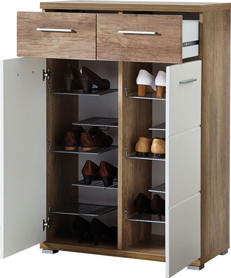 Jason Shoe Cabinet in White Gloss And Oak With 2 Door