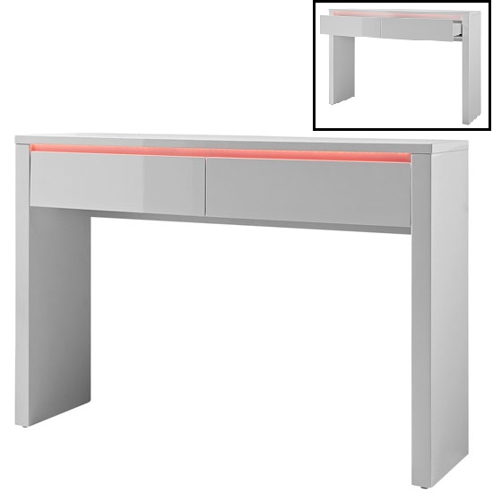 Chique Console Table In White High Gloss With 2 Drawers And Chique Console Table In White High Gloss With 2 Drawers And Led
