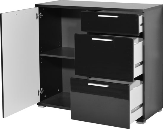 Almeria Chest of Drawer In Black High Gloss With 3 Drawers
