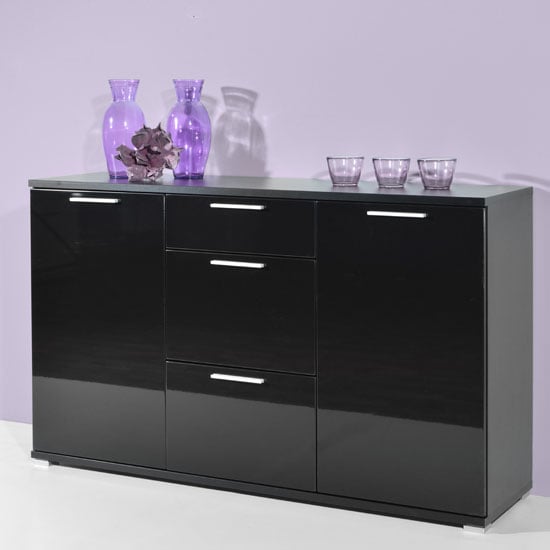 Almeria Sideboard In Black High Gloss With 2 Doors And 3 Almeria Sideboard In Black High Gloss With 2 Doors And 3 Drawers - Almeria Sideboard In Black High Gloss With 2 Doors And 3
