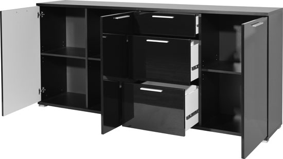 Almeria Sideboard In Black High Gloss With 3 Doors And 3 Drawers