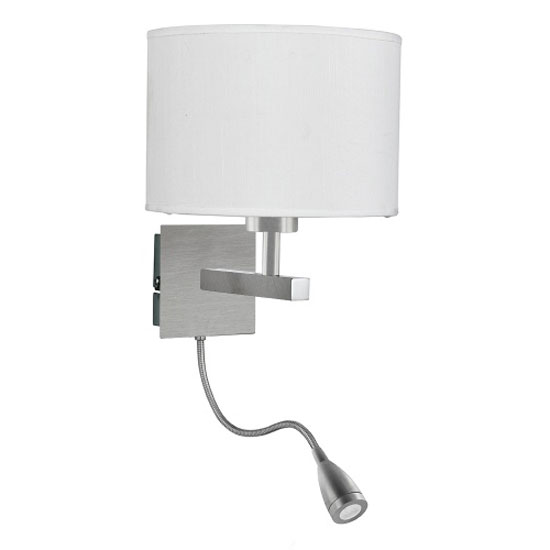 LED Dual Switched White Drum Shade Satin Silver Wall Light