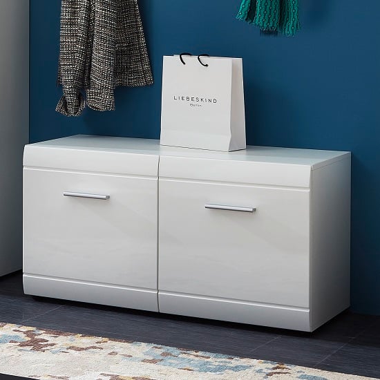 Product photograph of Adrian Shoe Bench In White High Gloss Fronts With 2 Doors from Furniture in Fashion