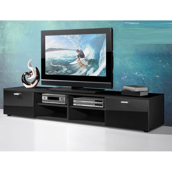 Contemporary LCD TV Stand In Black With Gloss Doors Furniture in Fashion