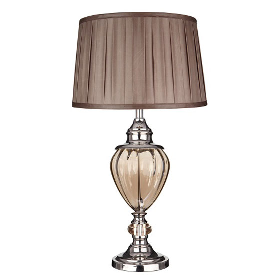 Product photograph of Chrome Table Lamp With Amber Glass And Brown Pleated Tapered Sha from Furniture in Fashion