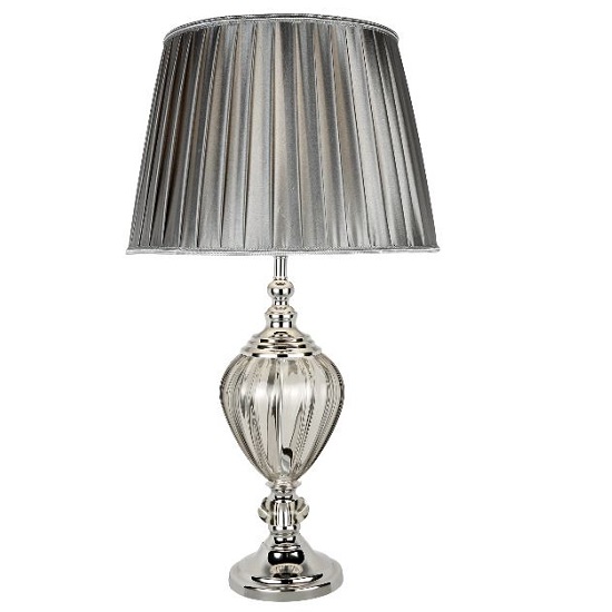 Chrome Urn Table Lamp With Amber Glass & Brown Pleated Tapered S