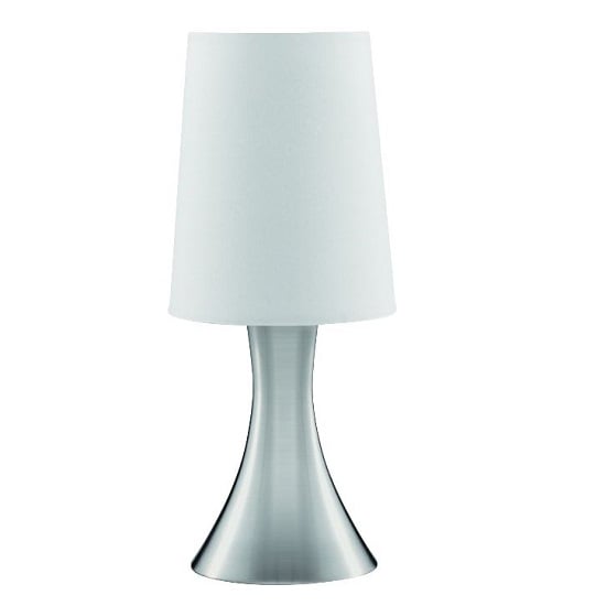 Satin Silver Touch Table Lamp With White Fabric Shade