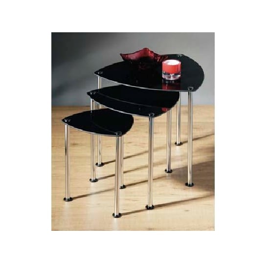 Product photograph of Breta Glass Nest Of 3 Tables In Black from Furniture in Fashion