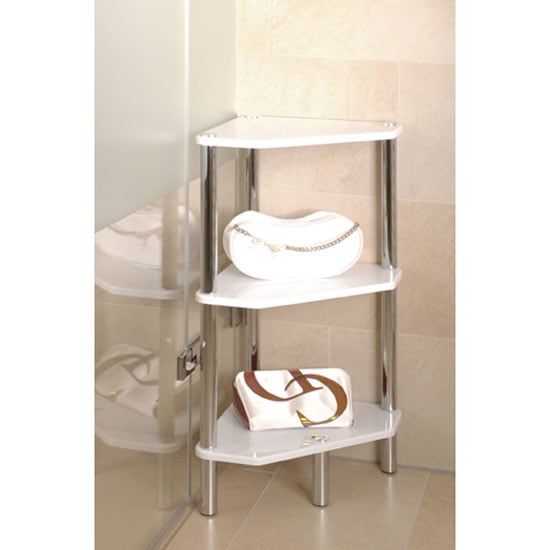 Product photograph of Maine 3 Tier Corner Display Unit In High Gloss White from Furniture in Fashion