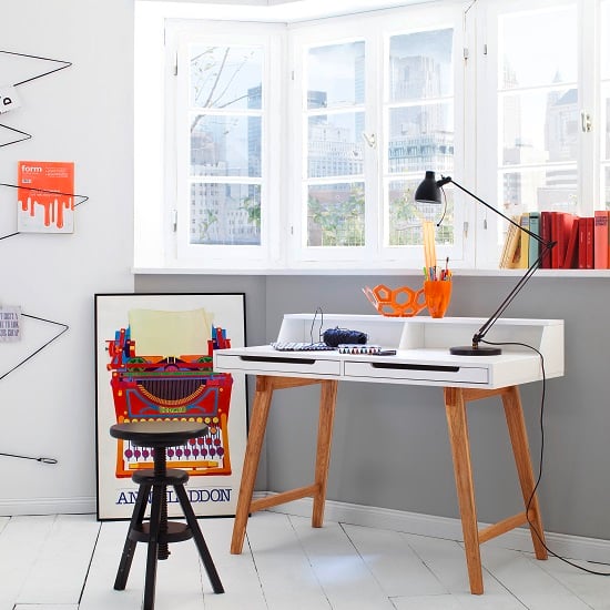 Product photograph of Coupar Laptop Desk In Matt White With Solid Beech Legs from Furniture in Fashion