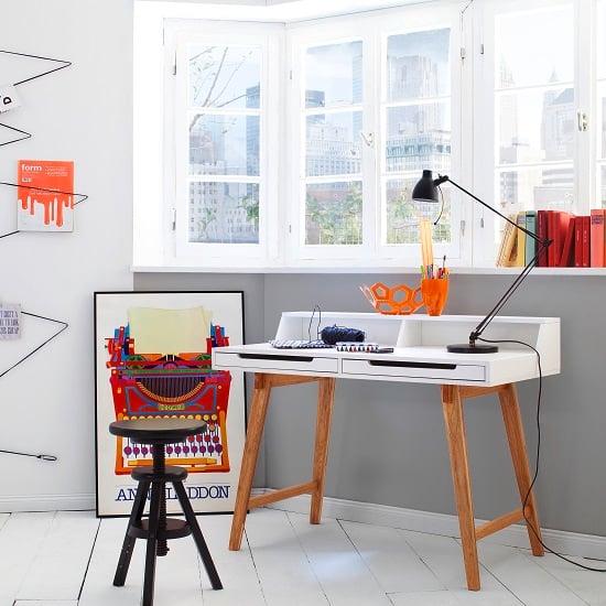 Photo of Coupar laptop desk in matt white with solid beech legs