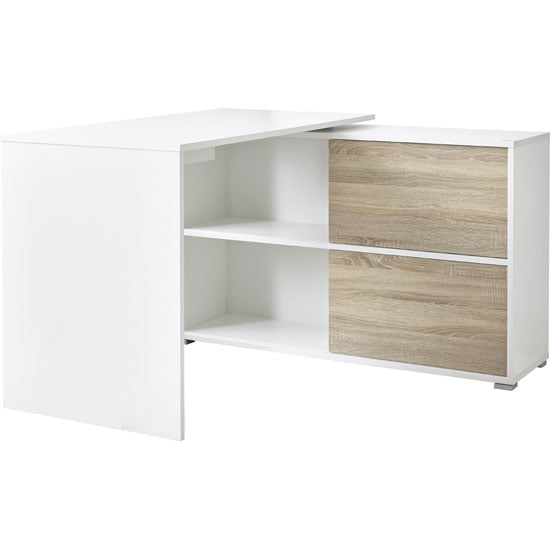 Slide Home Office Corner Computer Desk In White And Sonoma Oak