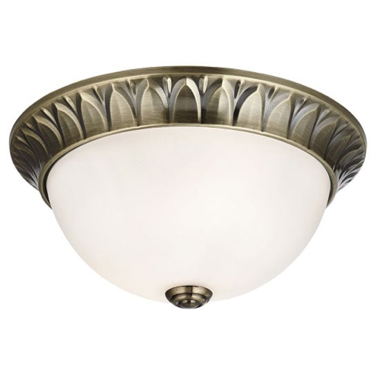 Antique Brass 2 Light Flush Fitting With Frosted Glass Inner