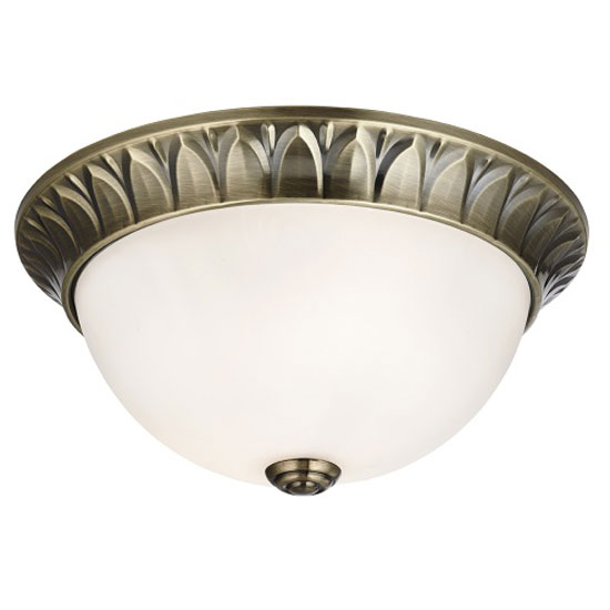 Read more about Antique brass 2 light flush fitting with frosted glass inner