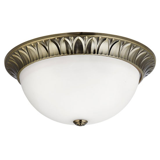 Read more about Antique brass 3 light flush fitting with frosted glass inner