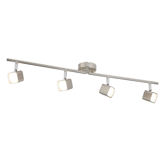 Quad Satin Silver Head Spot Split Bar With Four Square LED